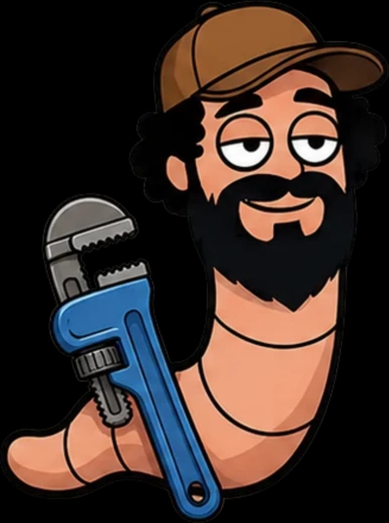 Connor holding a blue pipe wrench