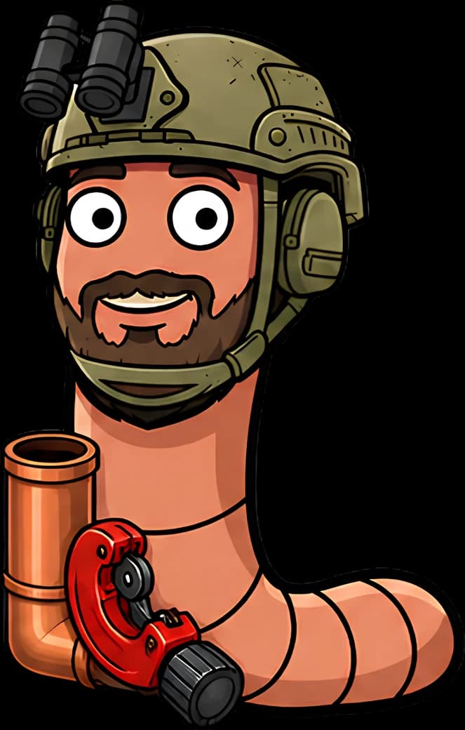 Lil Jay in a night vision helmet holding a pipe cutter